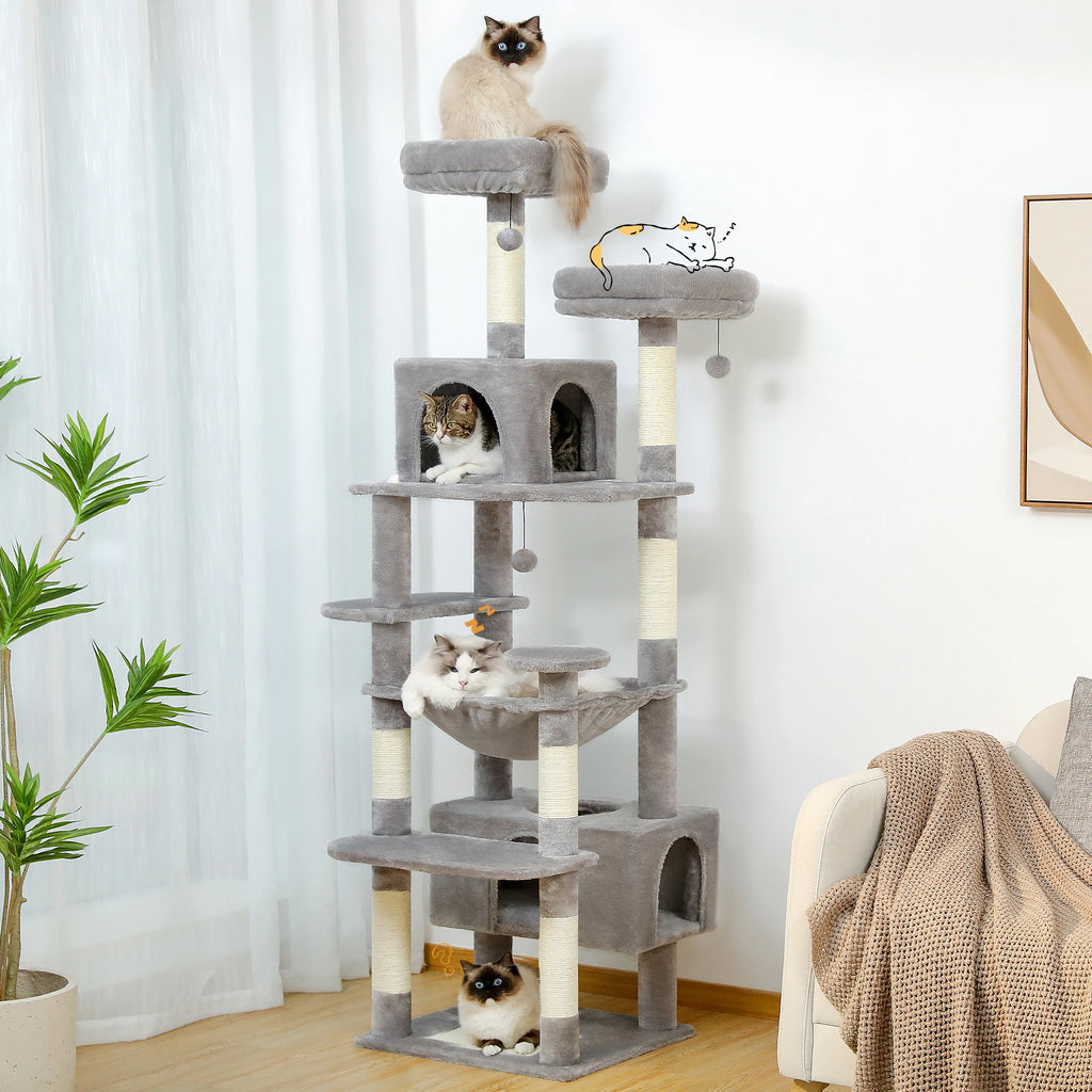 Large Cat Tree and Tower for Indoor Cats With Sisal-Covered Scratching Posts Spacious Hammock