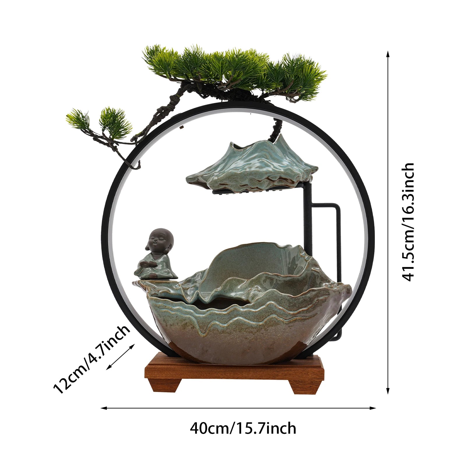 Desktop Water Fountain and Book Monk Ceramic Table Fixture
