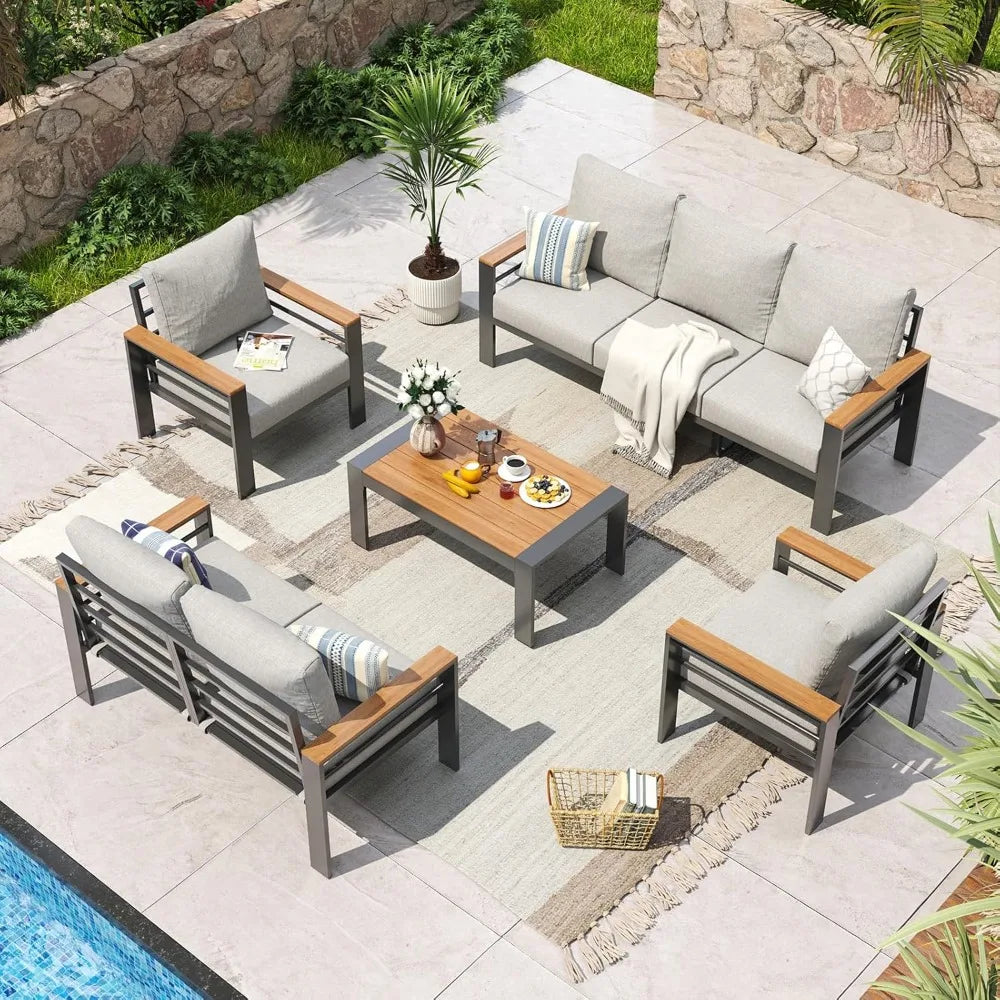 Aluminum Patio Furniture Set 7 Seats with Washable Thick Cushions