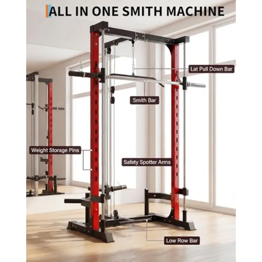 Heavy Duty Smith Machine Home Gym System Multi-Functional Power Cage for Full Body Workout