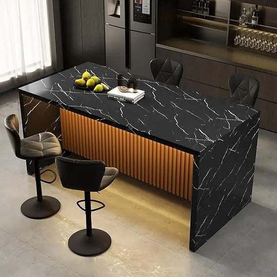 Large Modern Rectangle Imitation Marble Island Table with LED Lights