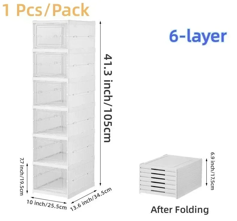 6 Layers Shoes Box Foldable Transparent Sneaker Shoe Storage Stackable Dustproof Cabinet Shoe Rack