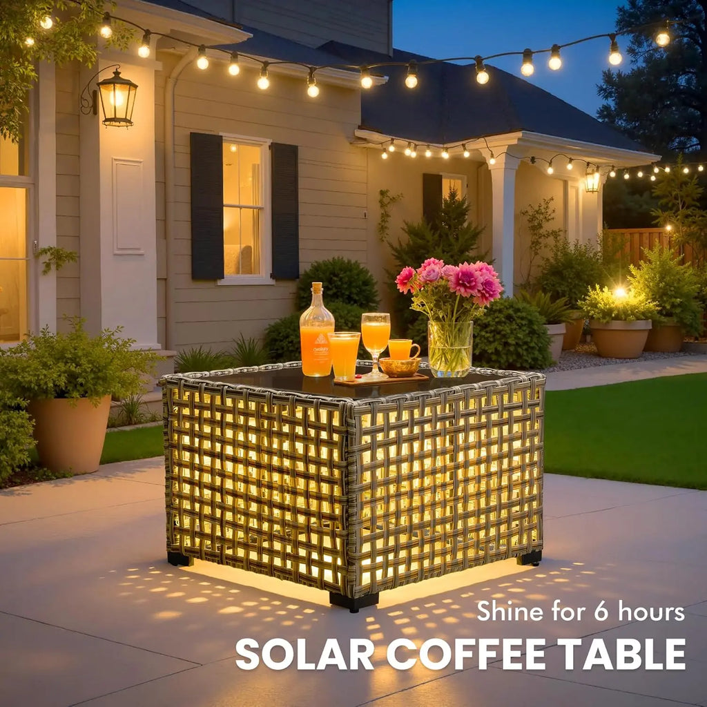 Outdoor Sectional Patio Furniture with Fire Pit Table and Swivel Rocking Chairs