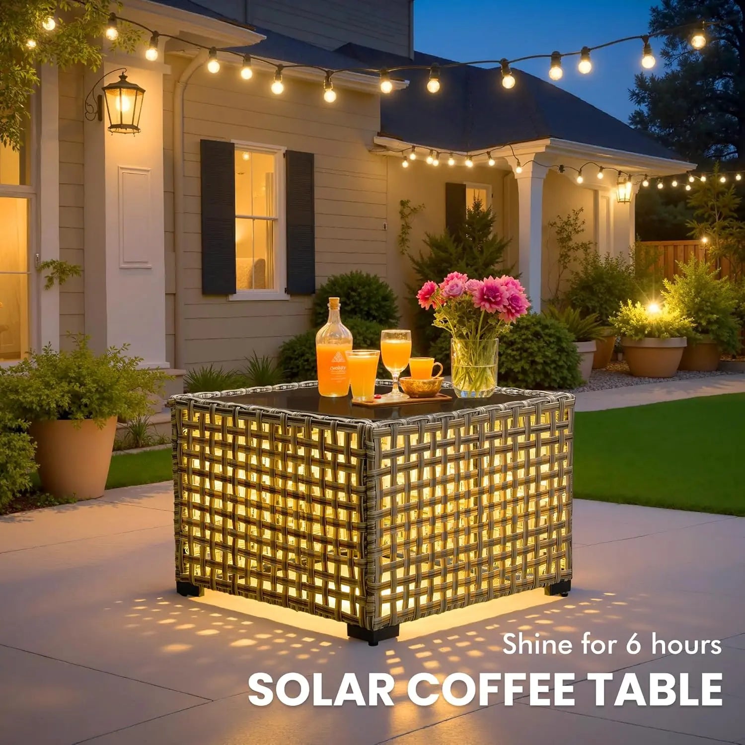 Outdoor Sectional Patio Furniture with Fire Pit Table and Swivel Rocking Chairs