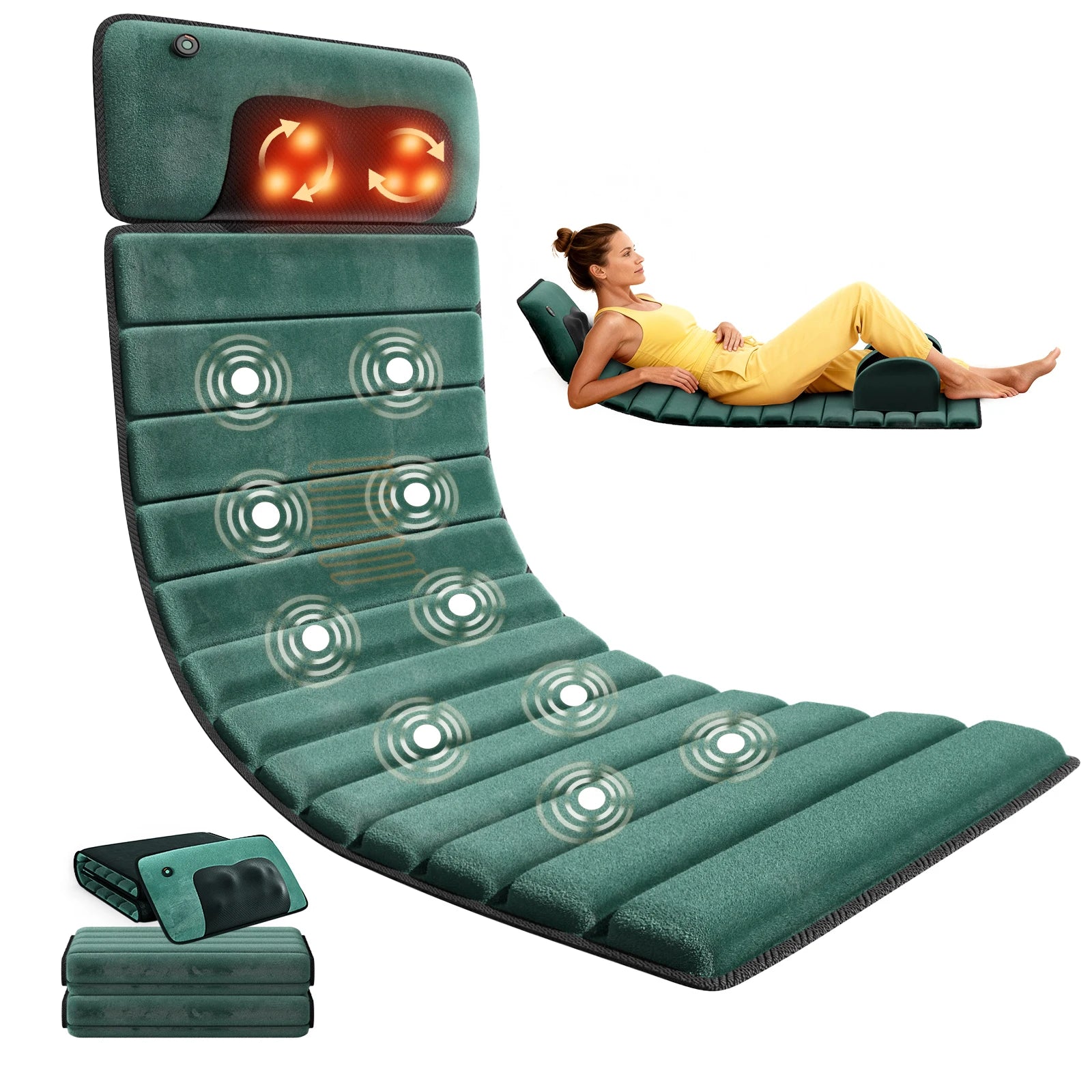Full Body Massage Mat with Heat, Detachable Massager Pad Deep Tissue Pain Relief Vibrating Motors and 9 Speed Settings Relax