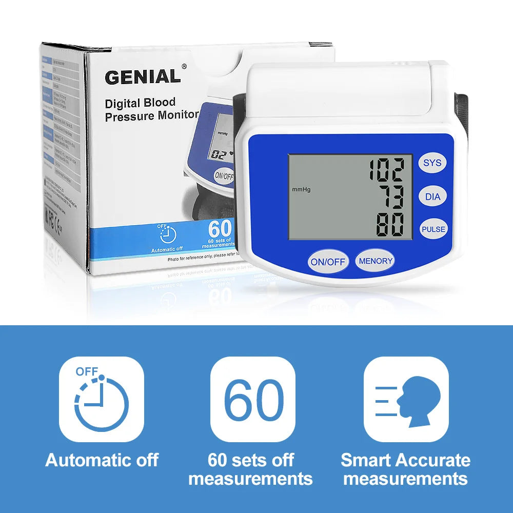 Blood Pressure Monitors for Home Use Rechargeable Wrist Digital BP Machine Cuff