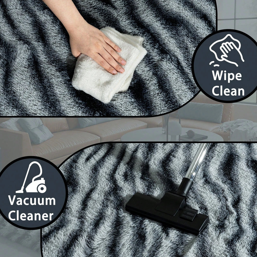 Fluffy Long Shag Zebra Print Washable Area Rug