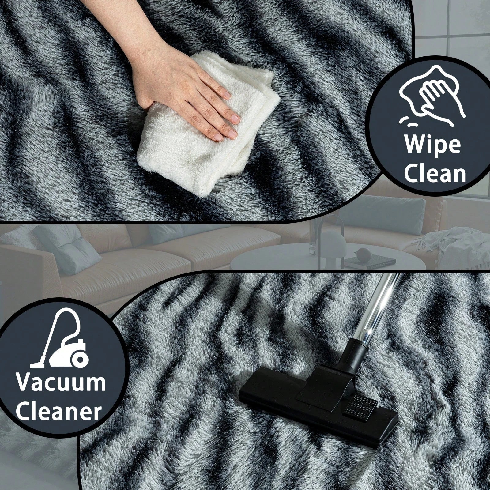 Fluffy Long Shag Zebra Print Washable Area Rug