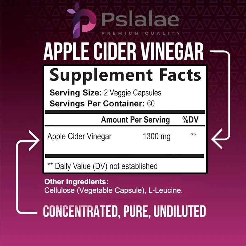 Apple Cider Vinegar Capsules - Detox, Fat Burning, Weight Management, Appetite Suppressant, Bloating Relief - 120 Capsules