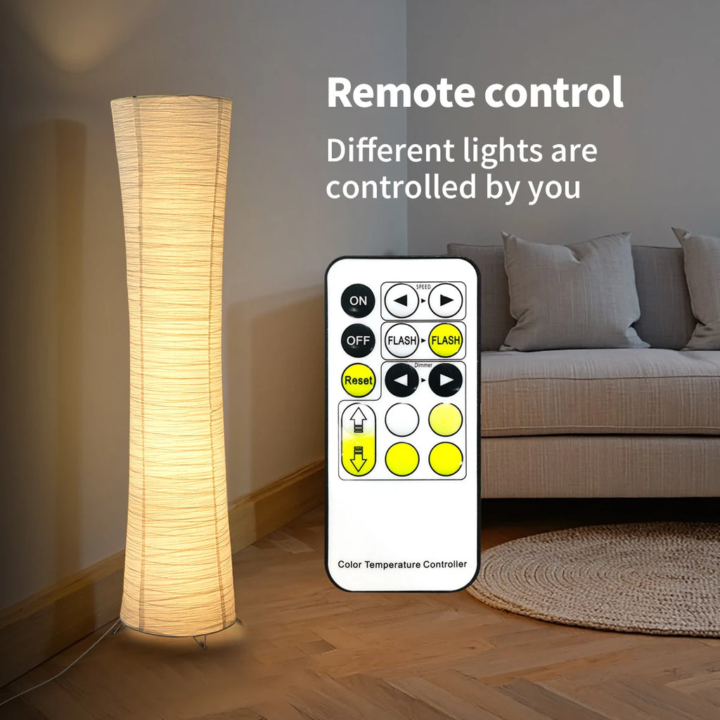 Paper floor lamp, paper and chrome-plated standing lamp, LED light strip