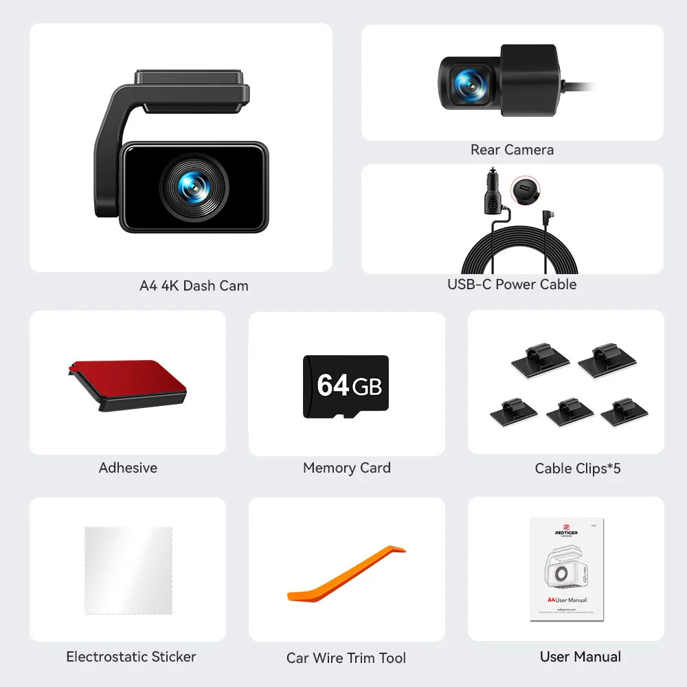 4k Dash Cam Front and Rear Drive Recorder GPS & 5G WiFi Touch Screen Night Vision 24H Parking Mode Voice Control