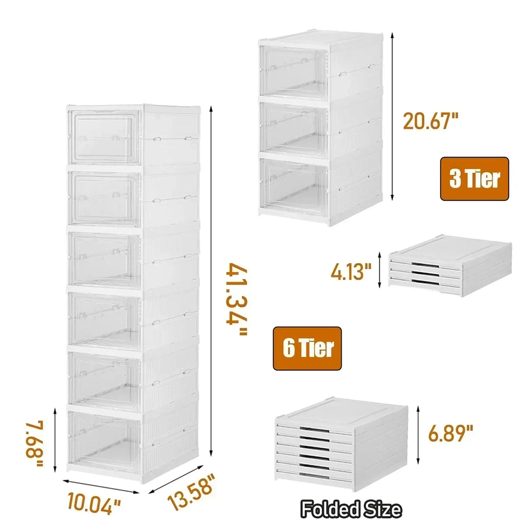 6 Layers Shoes Box Foldable Transparent Sneaker Shoe Storage Stackable Dustproof Cabinet Shoe Rack