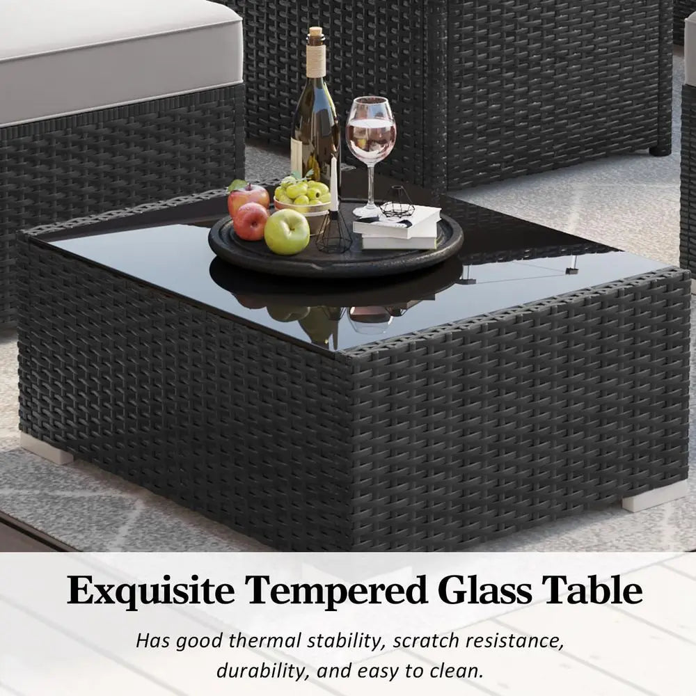 Outdoor Patio Furniture Set with Fire Pit, Wicker Rattan Sectional Sofa and Coffee Table