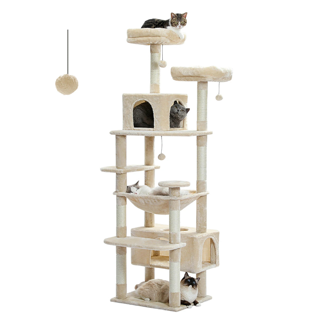 Large Cat Tree and Tower for Indoor Cats With Sisal-Covered Scratching Posts Spacious Hammock