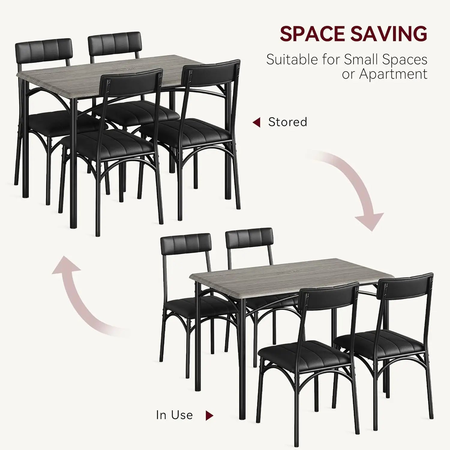 Modern Dining Table Set with 4 Upholstered Chairs, 5 Piece Dining Room Table Set