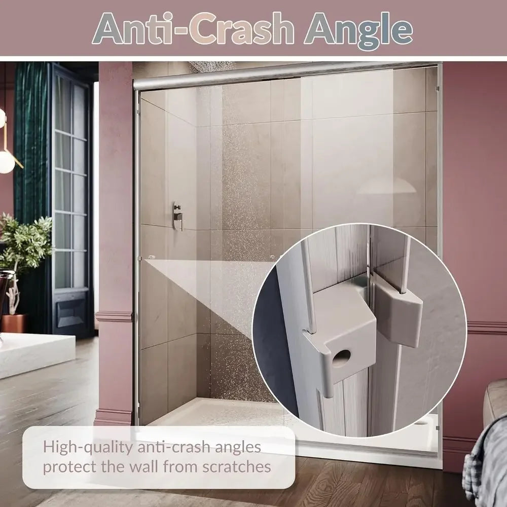 Sliding Shower Door with 6mm Clear Tempered Glass and Towel Bar