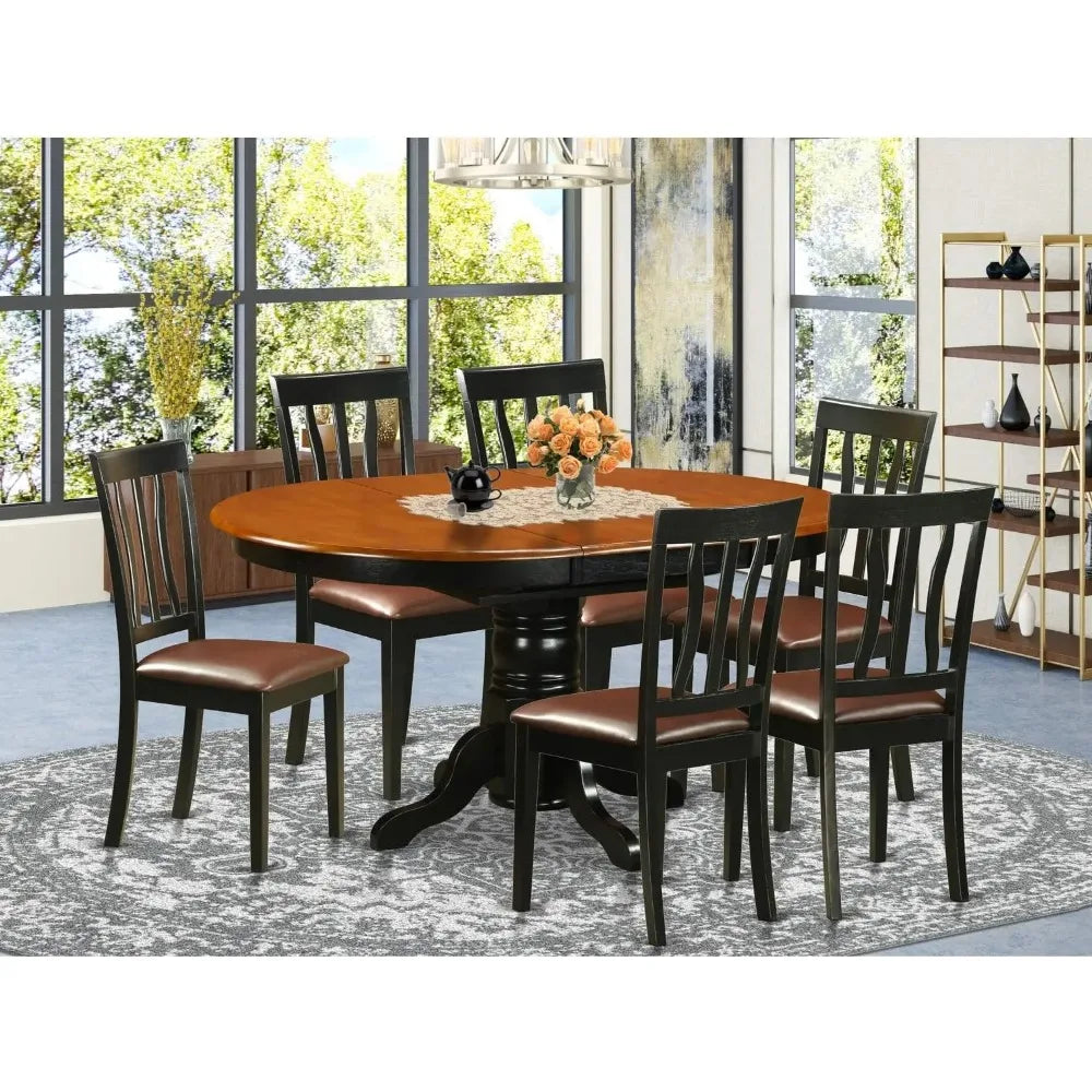 5-Pcs Oval Table with Butterfly Leaves and 4 Linen Upholstered Dining Chairs
