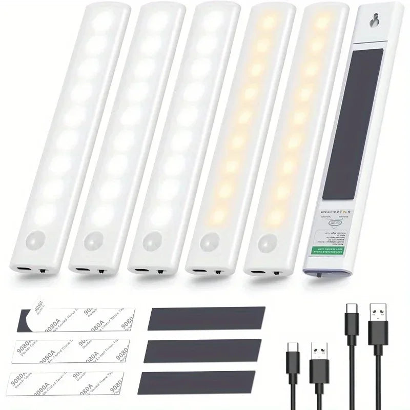 Under Cabinet Lights 1/3/5/6pcs, Motion Sensor Rechargeable  Battery Operated 2 Colors LED Light