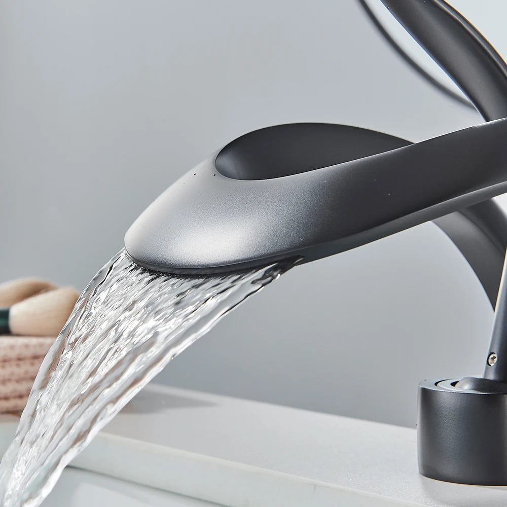 Rozin Luxury Black Basin Faucet Waterfall Mixer Tap Brass Deck Mount