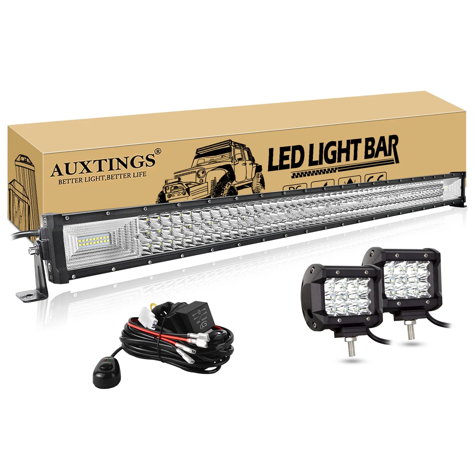Off Road LED Light Bar with 2x36W Work Light Wire Kit 12V 24V Led Bar for Car Jeep Truck Patio