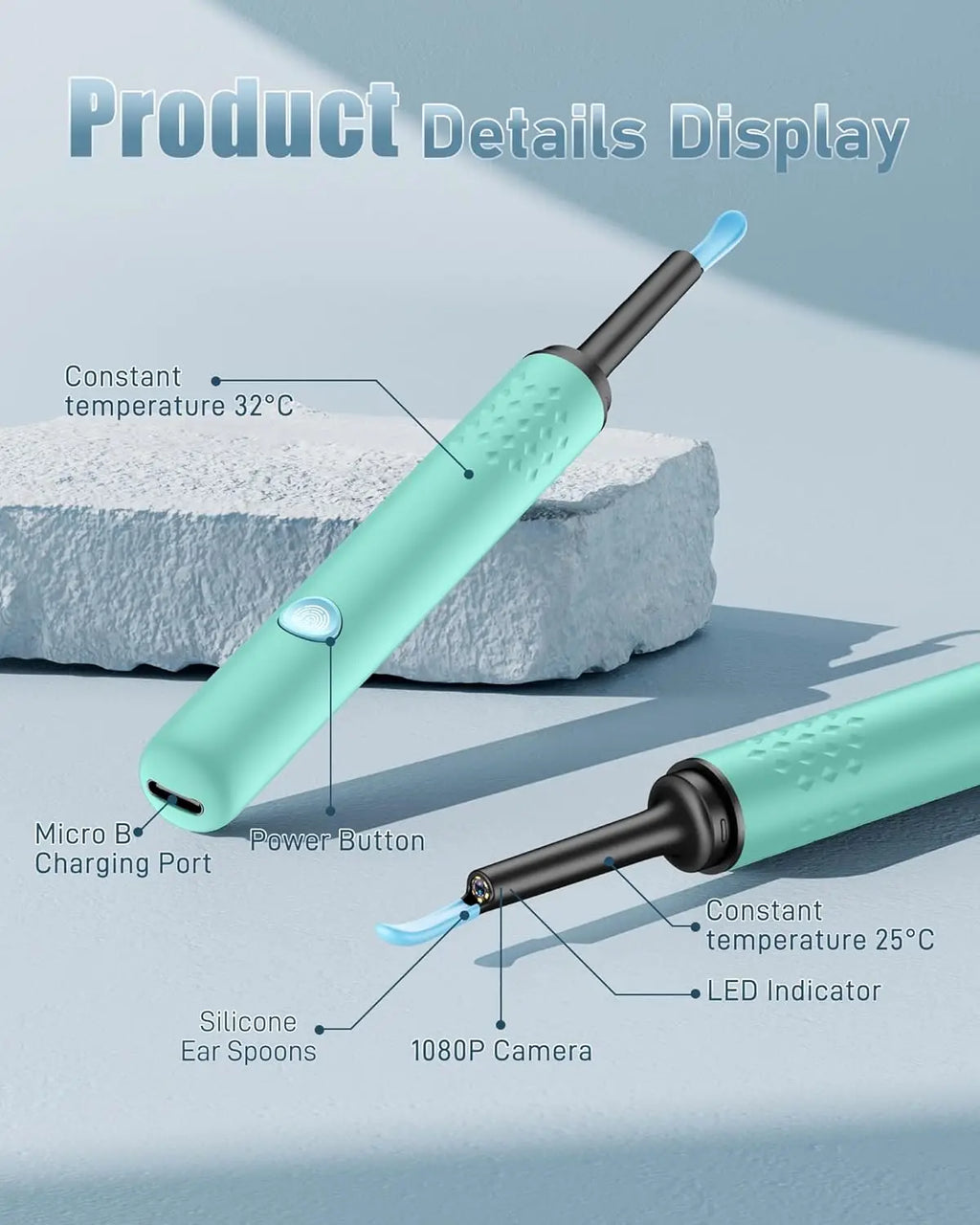Ear Wax Removal Camera Tool with HD Lens and 7-Piece Cleaning Kit
