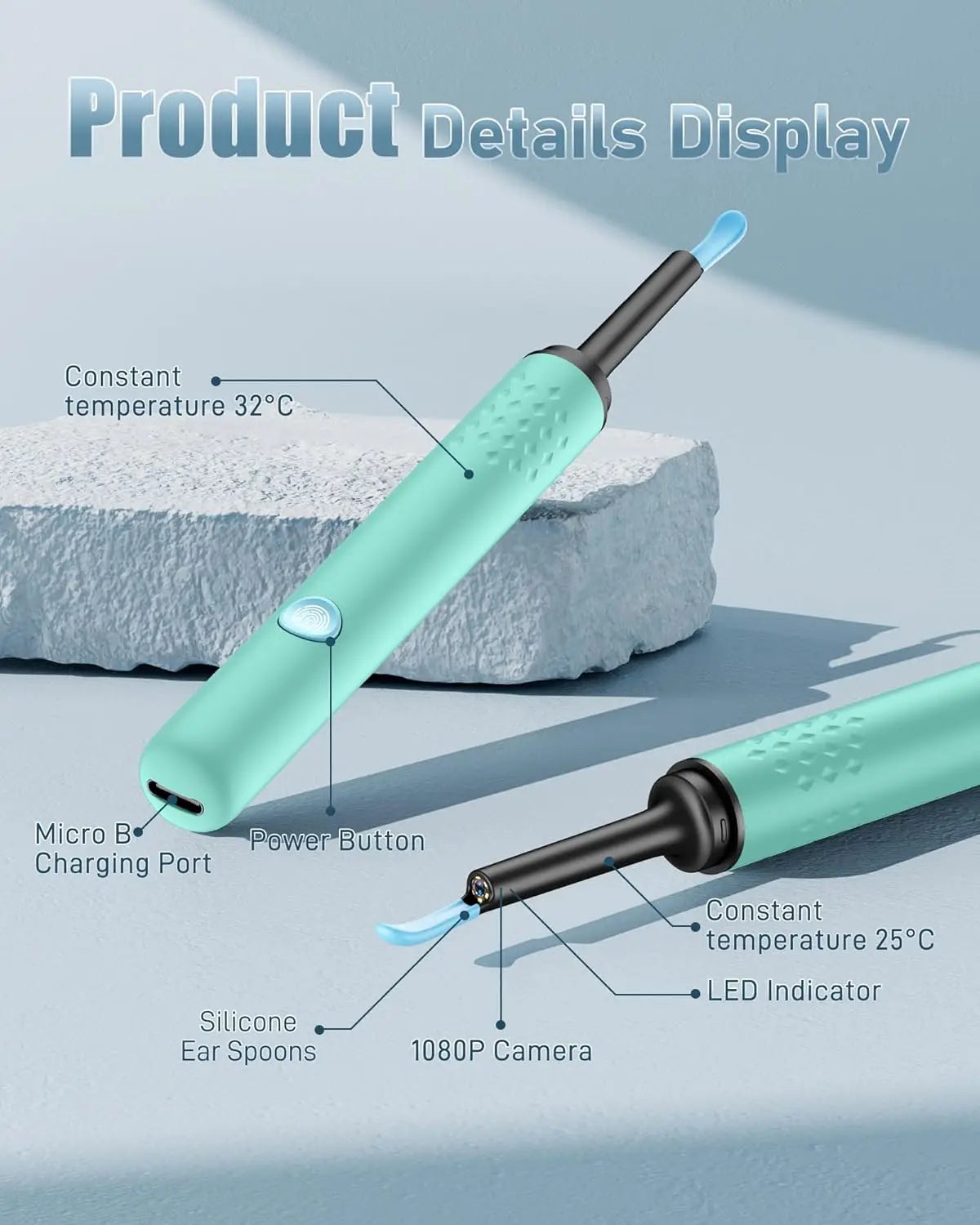 Ear Wax Removal Camera Tool with HD Lens and 7-Piece Cleaning Kit