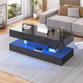 Modern Stylish Coffee Table with LED lights, Double-Layer Design with 2 Storage Drawers