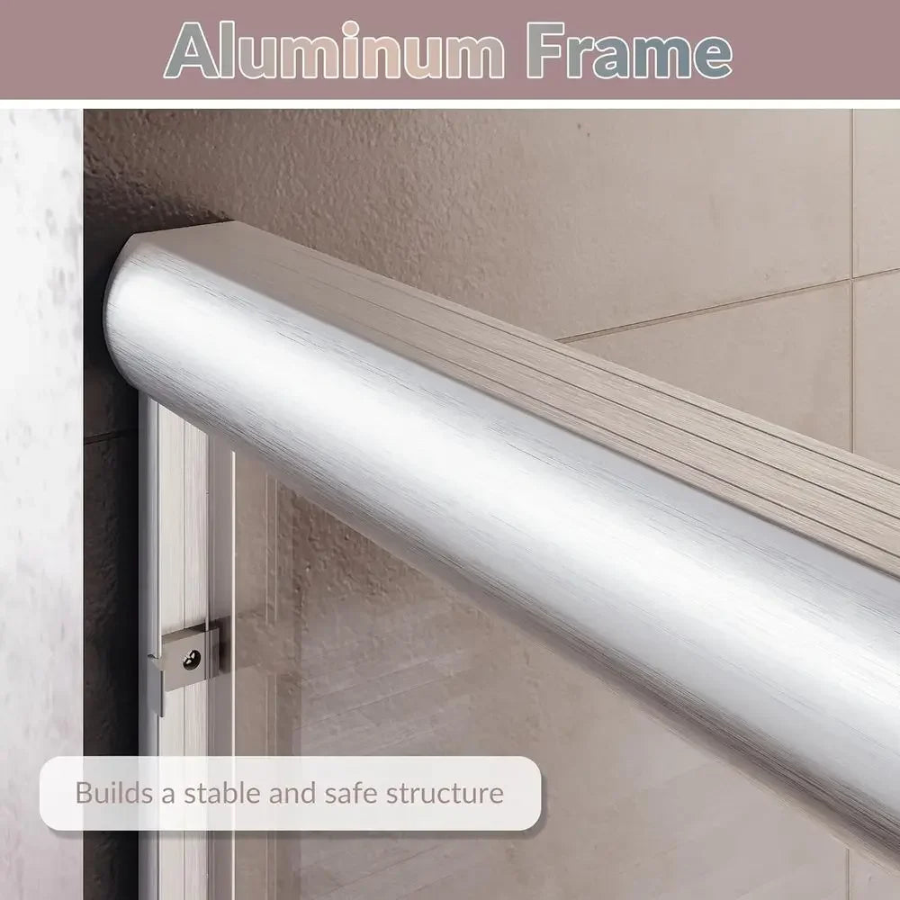 Sliding Shower Door with 6mm Clear Tempered Glass and Towel Bar