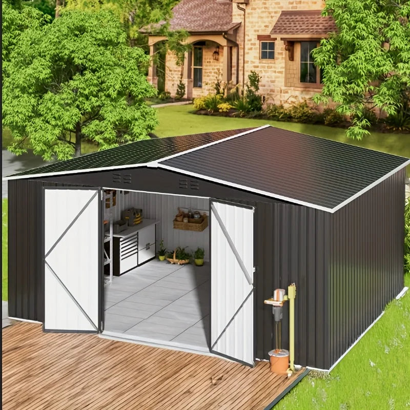 Outdoor Heavy-Duty Metal Storage Shed w/ Lockable Door