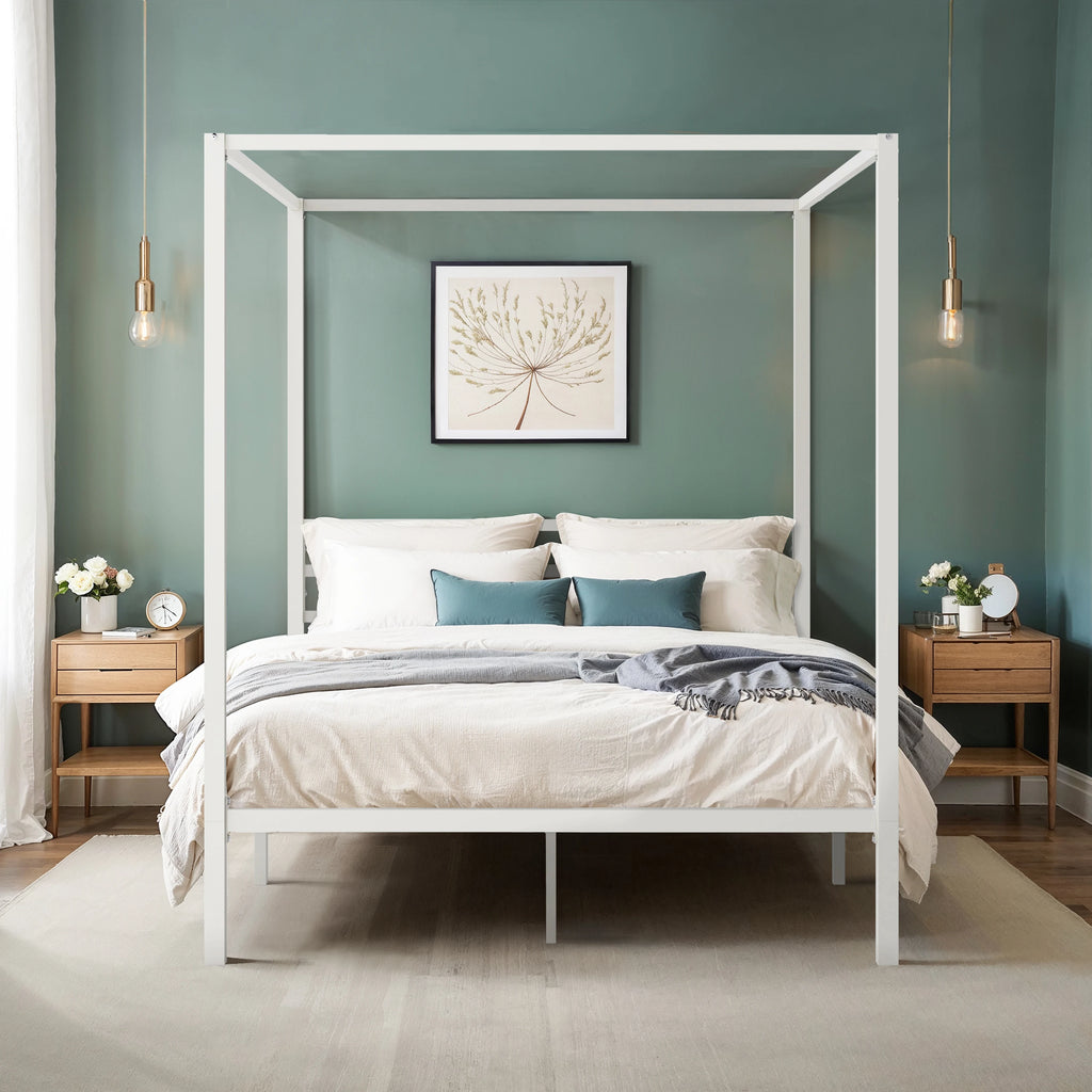 Canopy Bed Frame, 3-Metal Crossbar, No Box Spring Needed, Easy Assembly