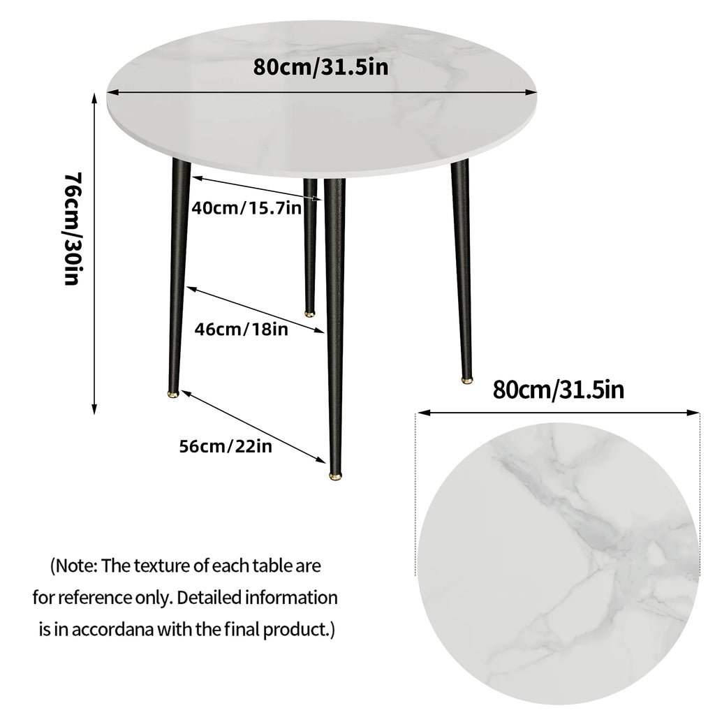 32" Sintered Stone Dining Round Reception Coffee Table with Black Metal Legs
