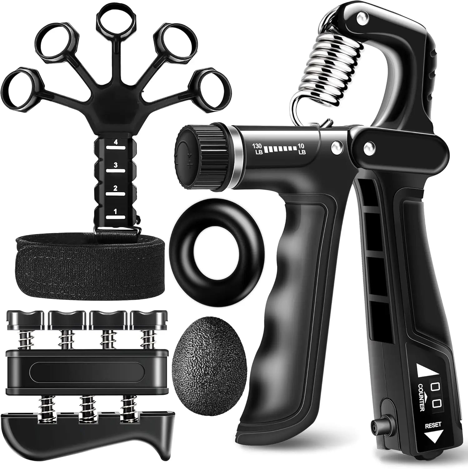 Adjustable Grip Strength Trainer Kit, Forearm & Finger Strengthener for Muscle Building and Injury Recovery