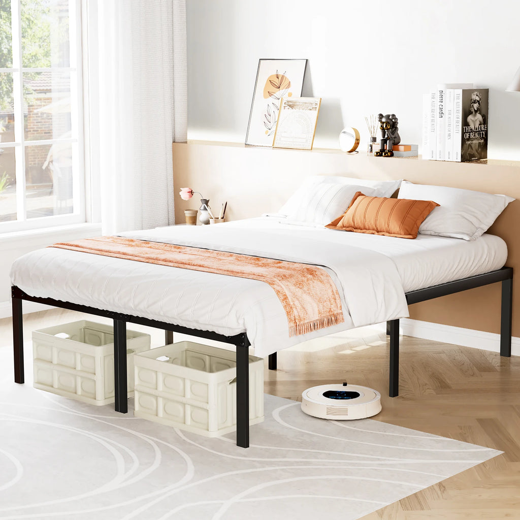 win Full Queen King Size Bed Frame Metal Platform with Storage Space Sturdy Steel Slat Support 350LBS
