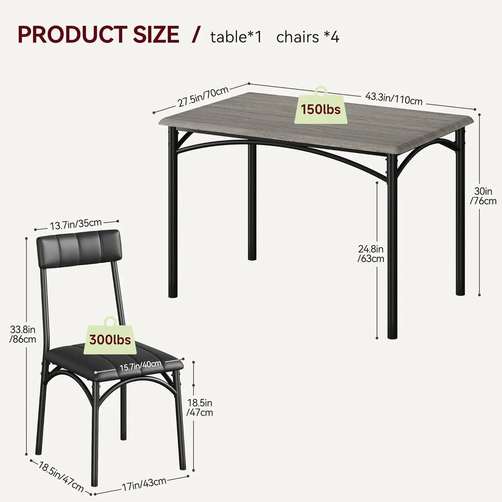 Modern Dining Table Set with 4 Upholstered Chairs, 5 Piece Dining Room Table Set
