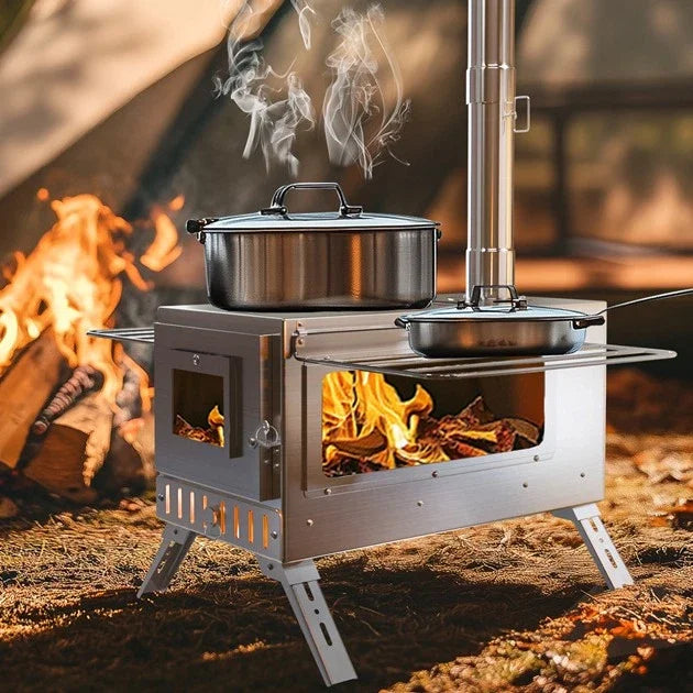 Hot Tent Stove, Portable Wood Stove with 6 Stainless Chimney Pipes for Outdoor Heating & Cooking