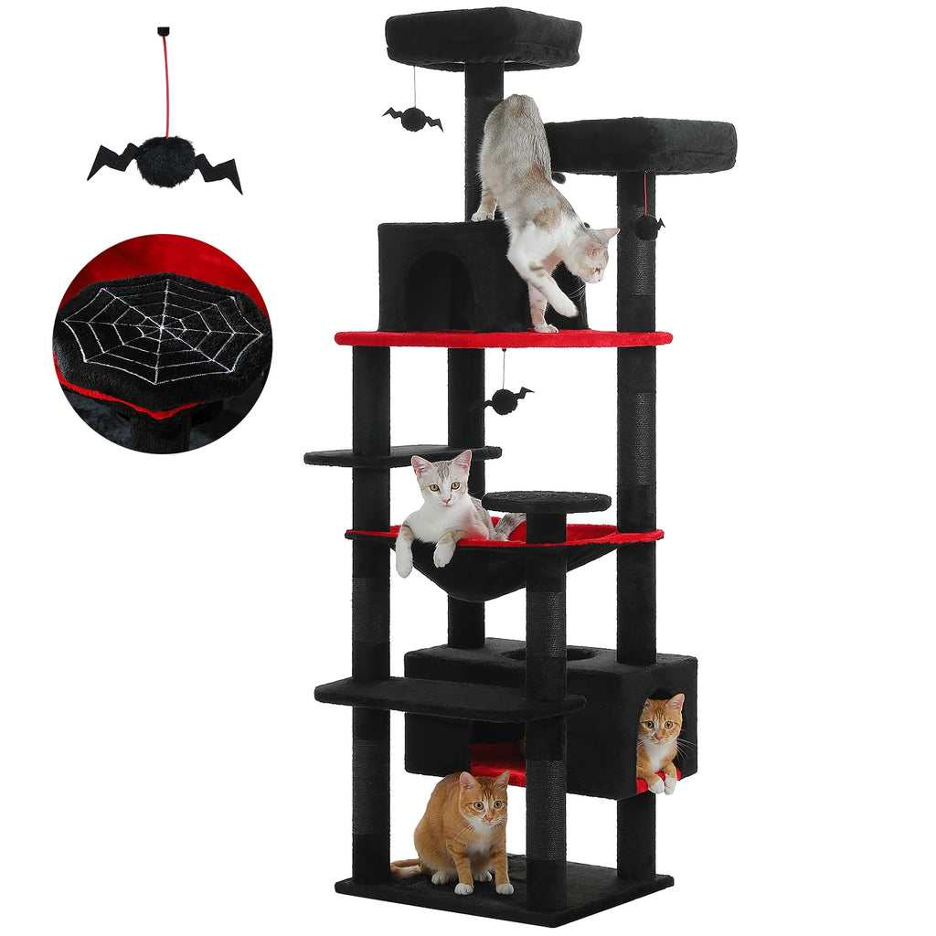 Large Cat Tree and Tower for Indoor Cats With Sisal-Covered Scratching Posts Spacious Hammock