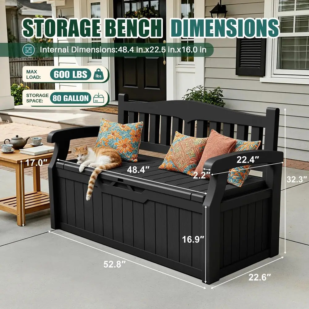 80 Gallon Storage Bench Deck Box Lockable for Patio Furniture