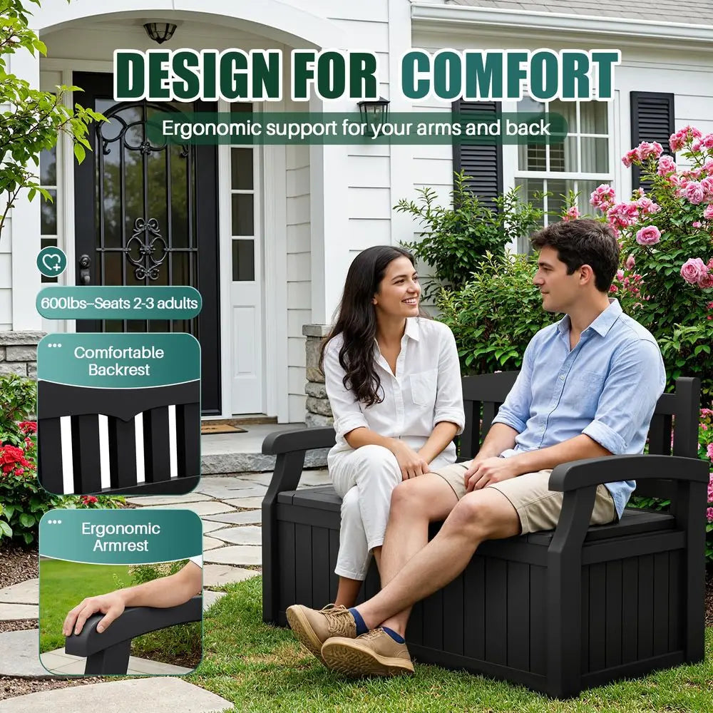 80 Gallon Storage Bench Deck Box Lockable for Patio Furniture