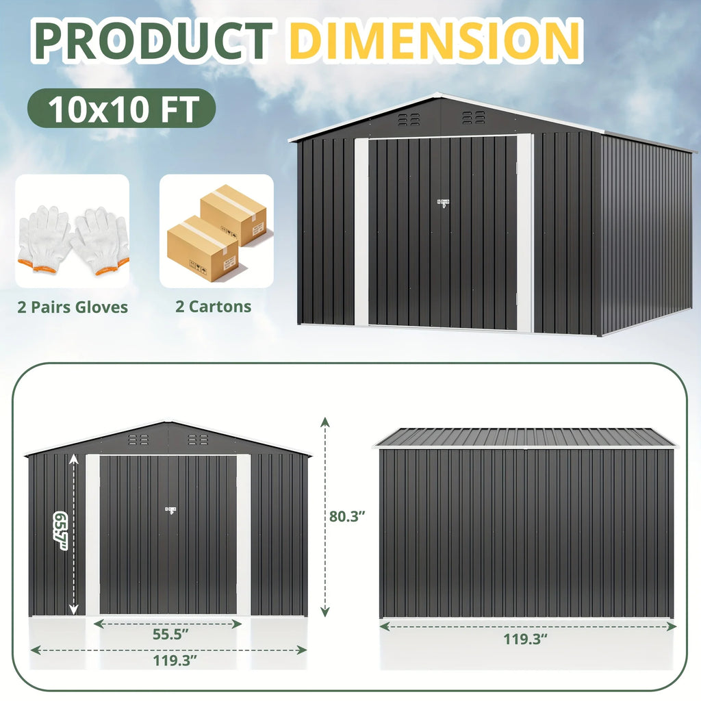 Outdoor Heavy-Duty Metal Storage Shed w/ Lockable Door