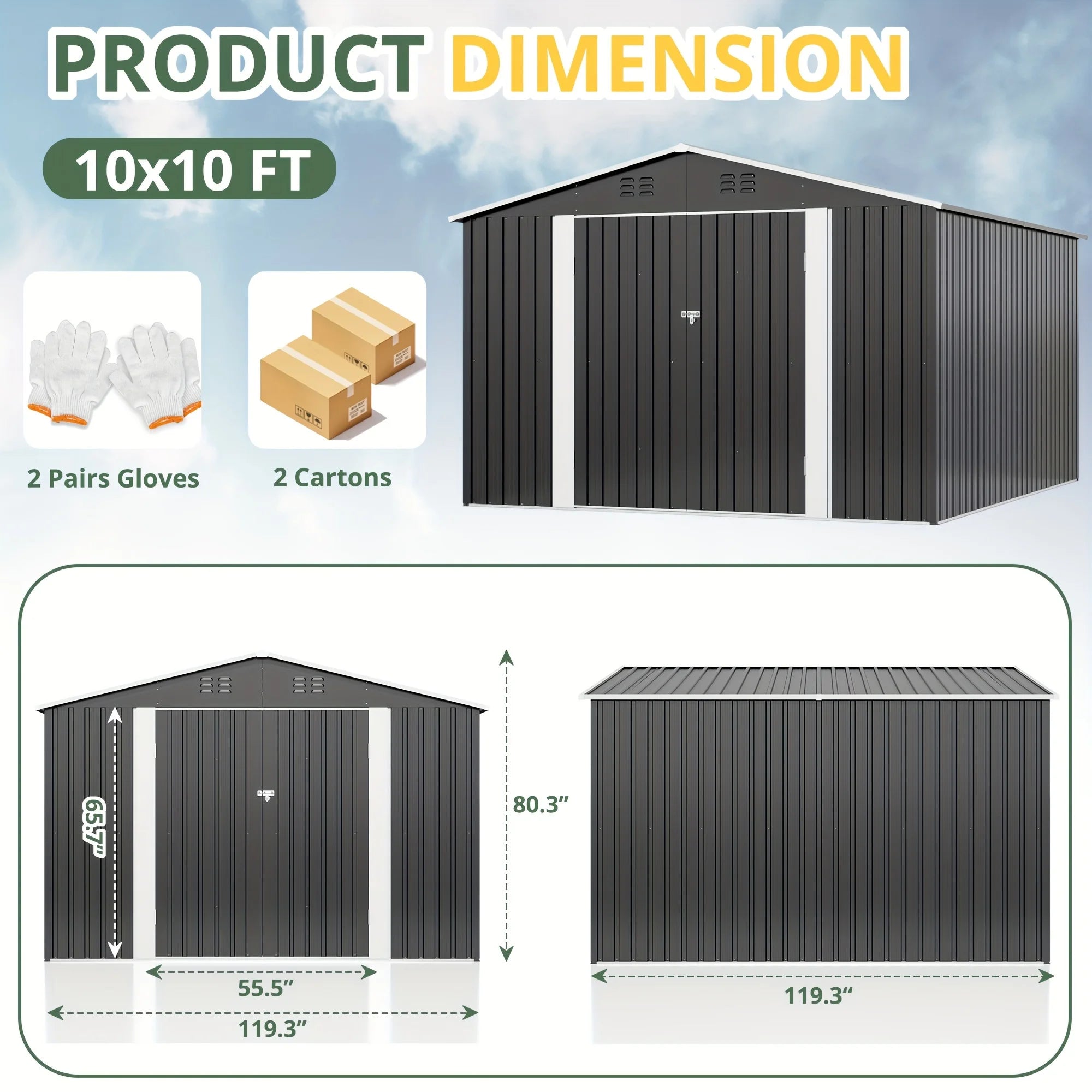Outdoor Heavy-Duty Metal Storage Shed w/ Lockable Door