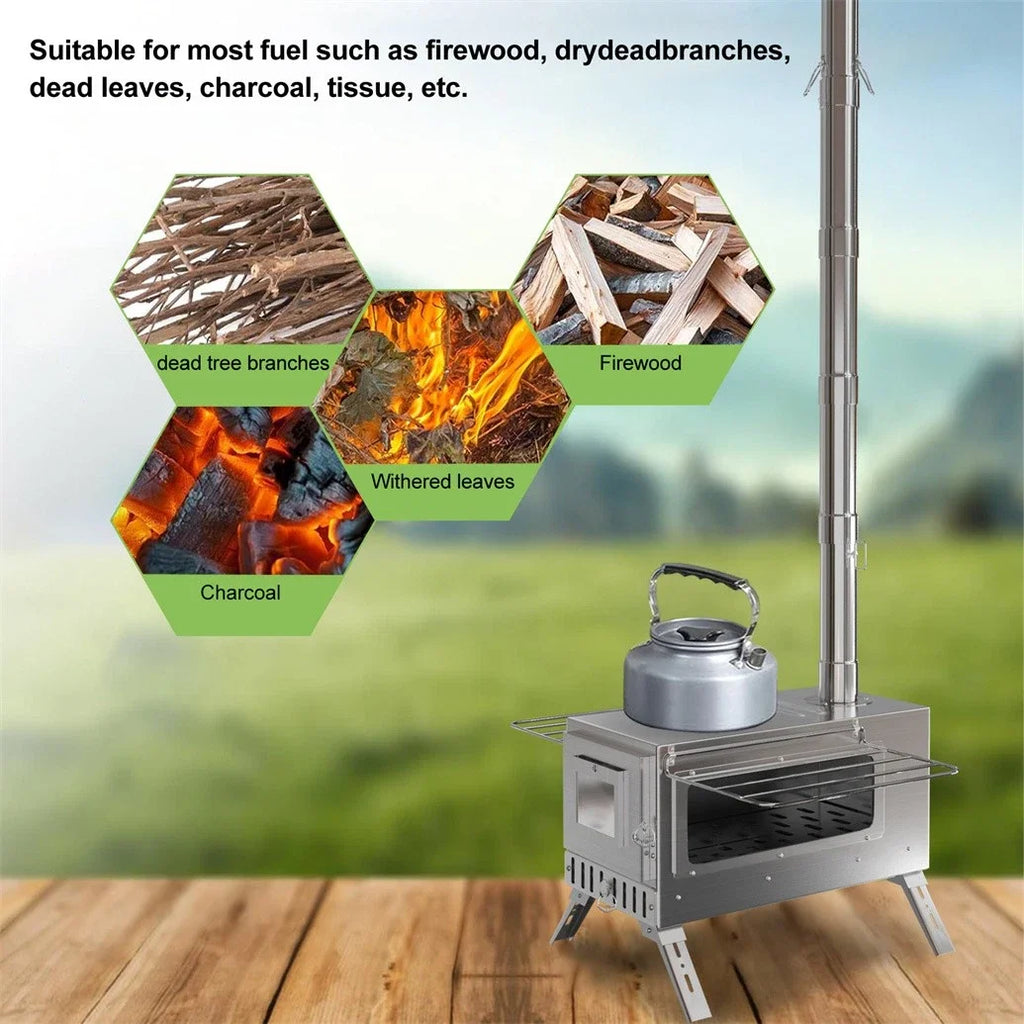 Hot Tent Stove, Portable Wood Stove with 6 Stainless Chimney Pipes for Outdoor Heating & Cooking