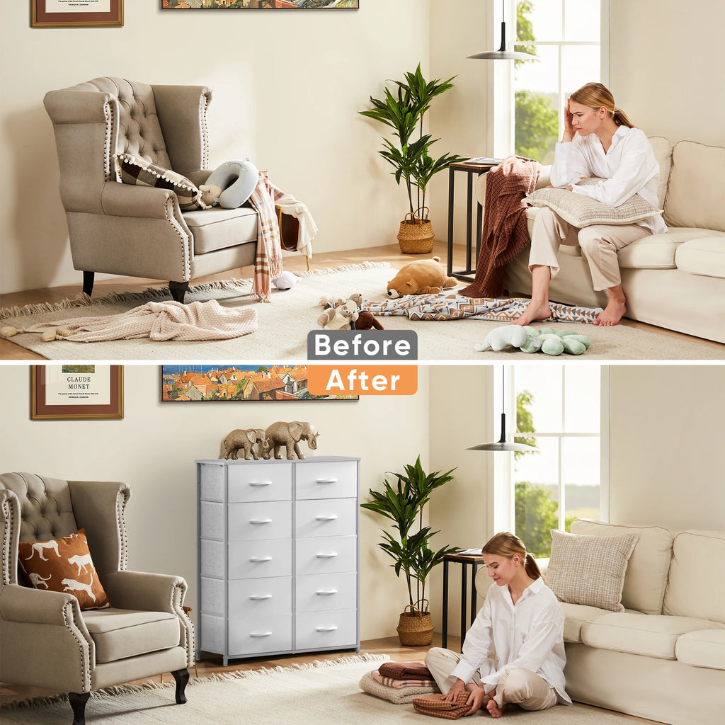 White Fabric Drawers Chest Wardrobe Closet For Storage Cabinet