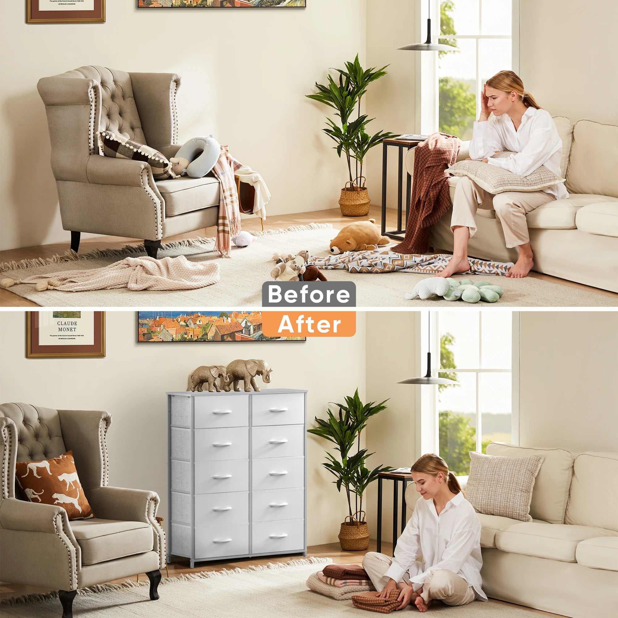White Fabric Drawers Chest Wardrobe Closet For Storage Cabinet