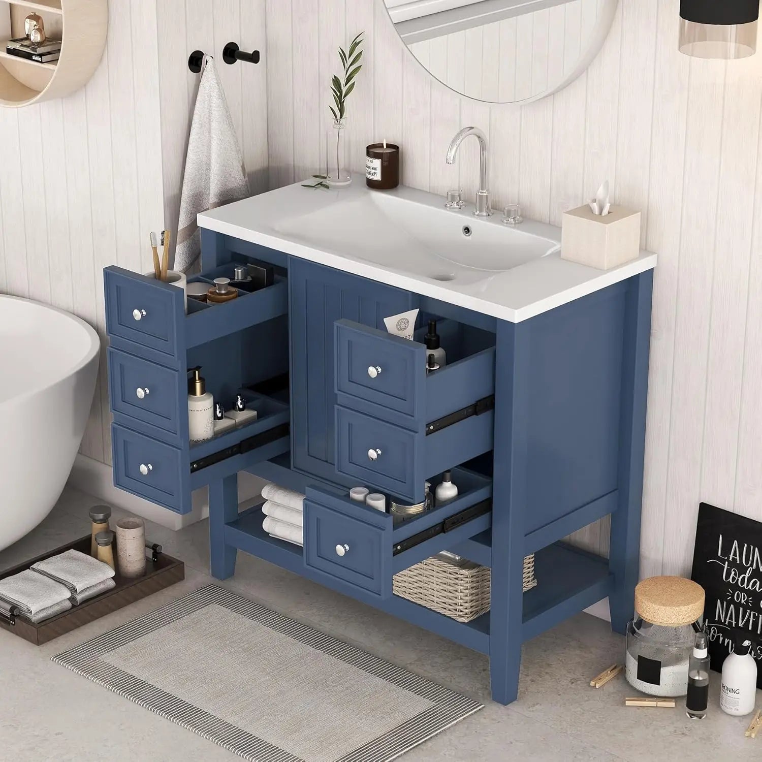 Bathroom Vanity Cabinet Sink Top Combo Single Door 3 Drrawers