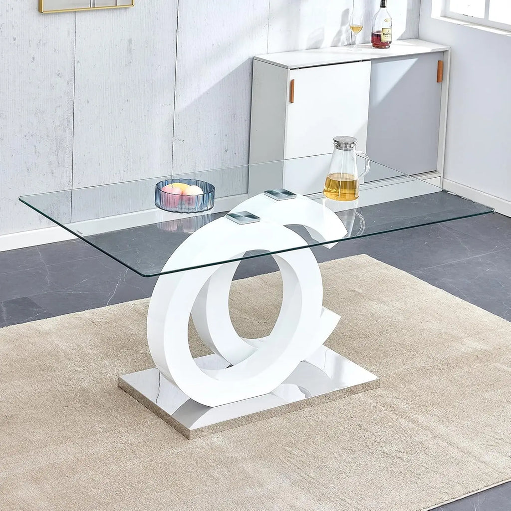 Glass Modern Rectangular Table with Tempered Glass Top and Black/Gold OC Design Base