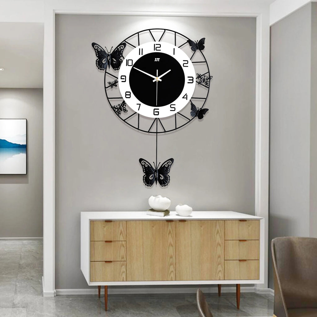 Large Round Butterfly Wall-mounted Clock Creative Iron Craft Quartz Clock