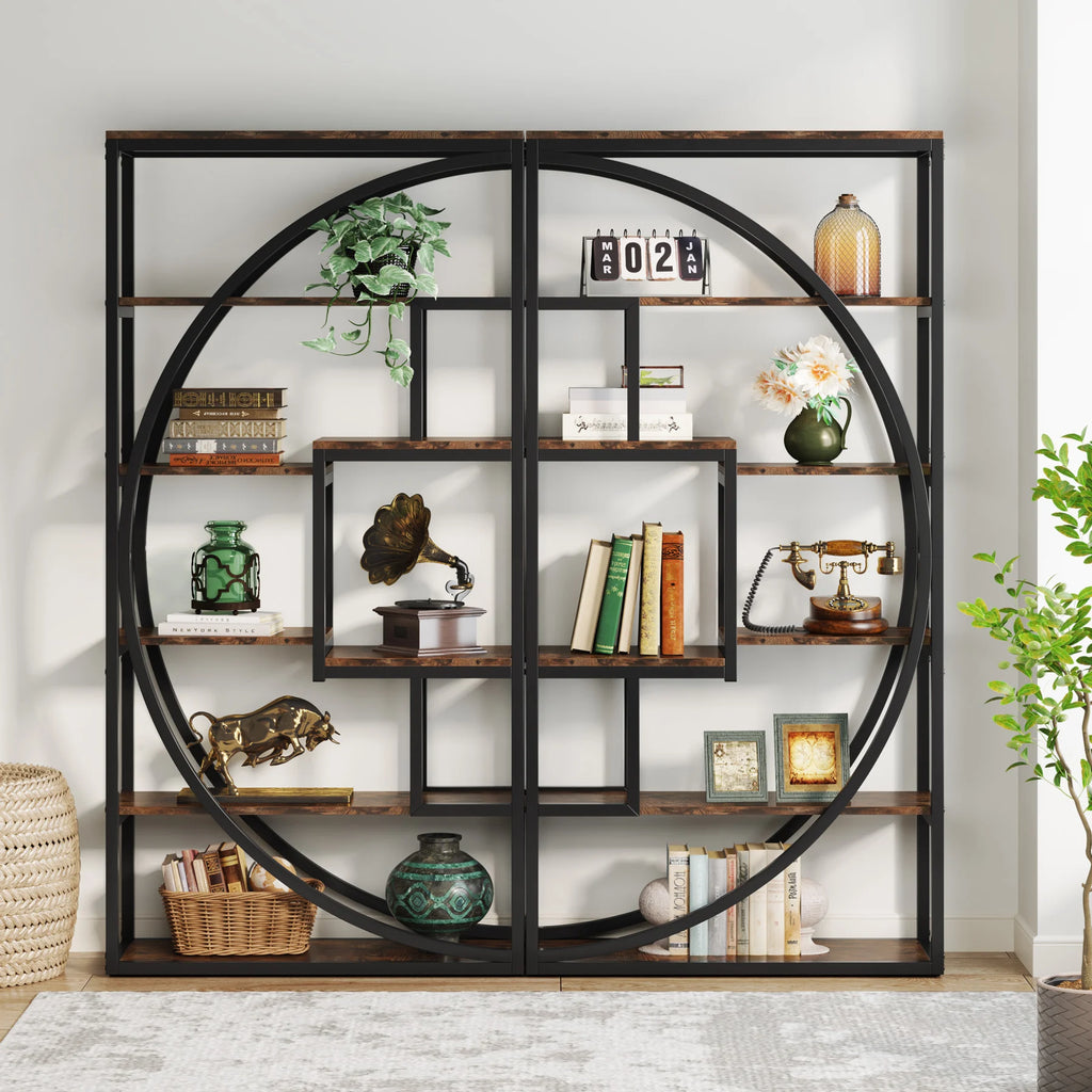 Bookshelf Industrial 5 Tier Etagere Bookcase, Freestanding Tall Bookshelves Display Shelf Organizer
