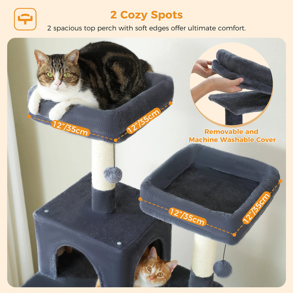 Large Cat Tree and Tower for Indoor Cats With Sisal-Covered Scratching Posts Spacious Hammock