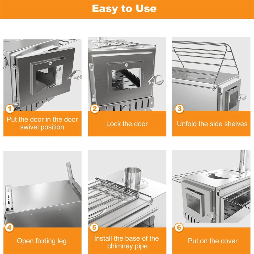 Hot Tent Stove, Portable Wood Stove with 6 Stainless Chimney Pipes for Outdoor Heating & Cooking