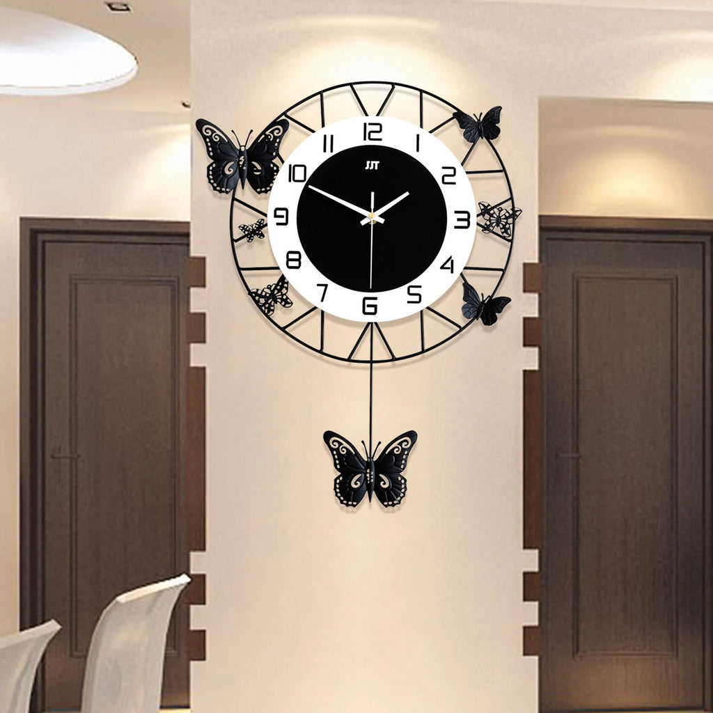 Large Round Butterfly Wall-mounted Clock Creative Iron Craft Quartz Clock